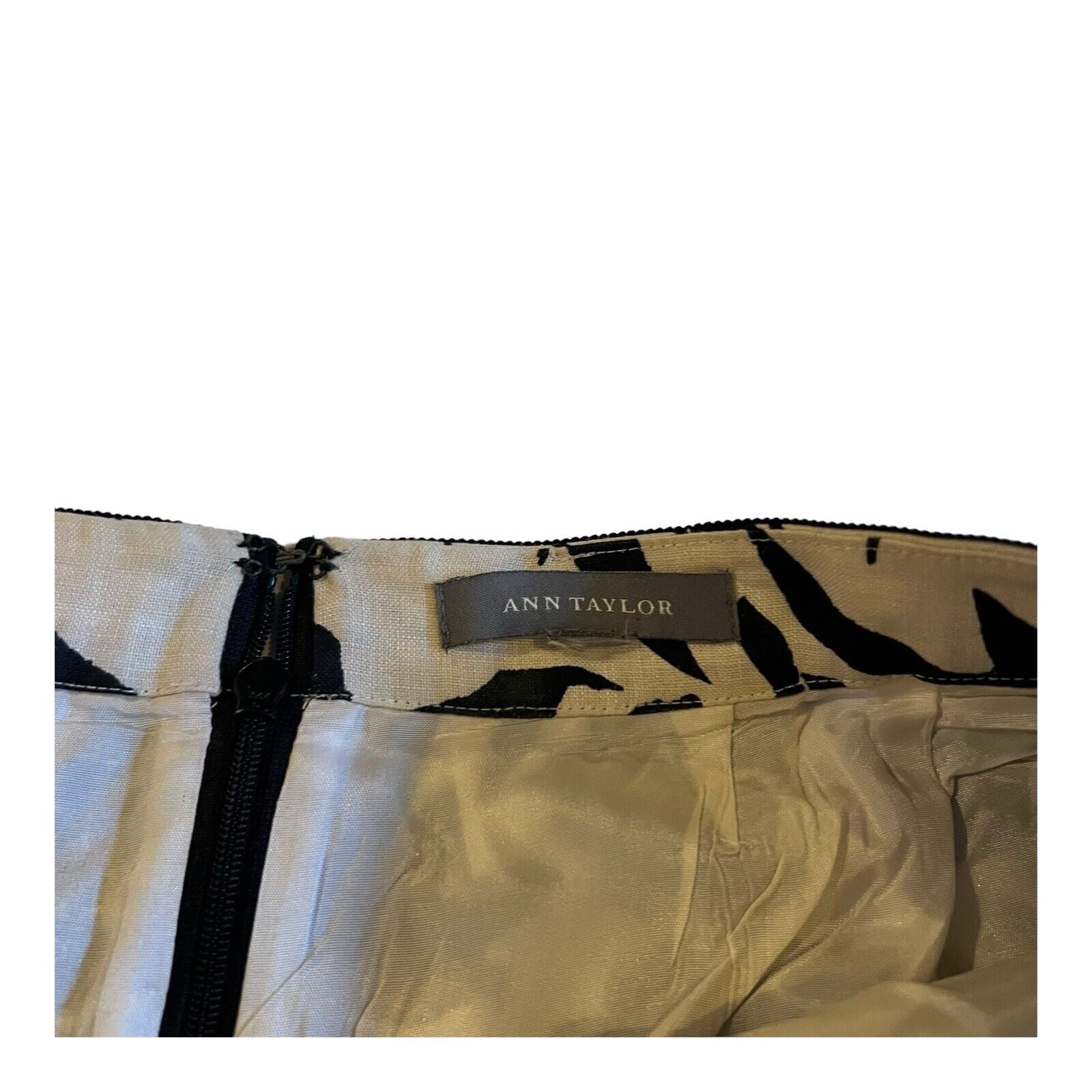 Ann Taylor Black Floral Lined Skirt Sz 10 Casual A Line Zip Up Whimsy Goth Linen