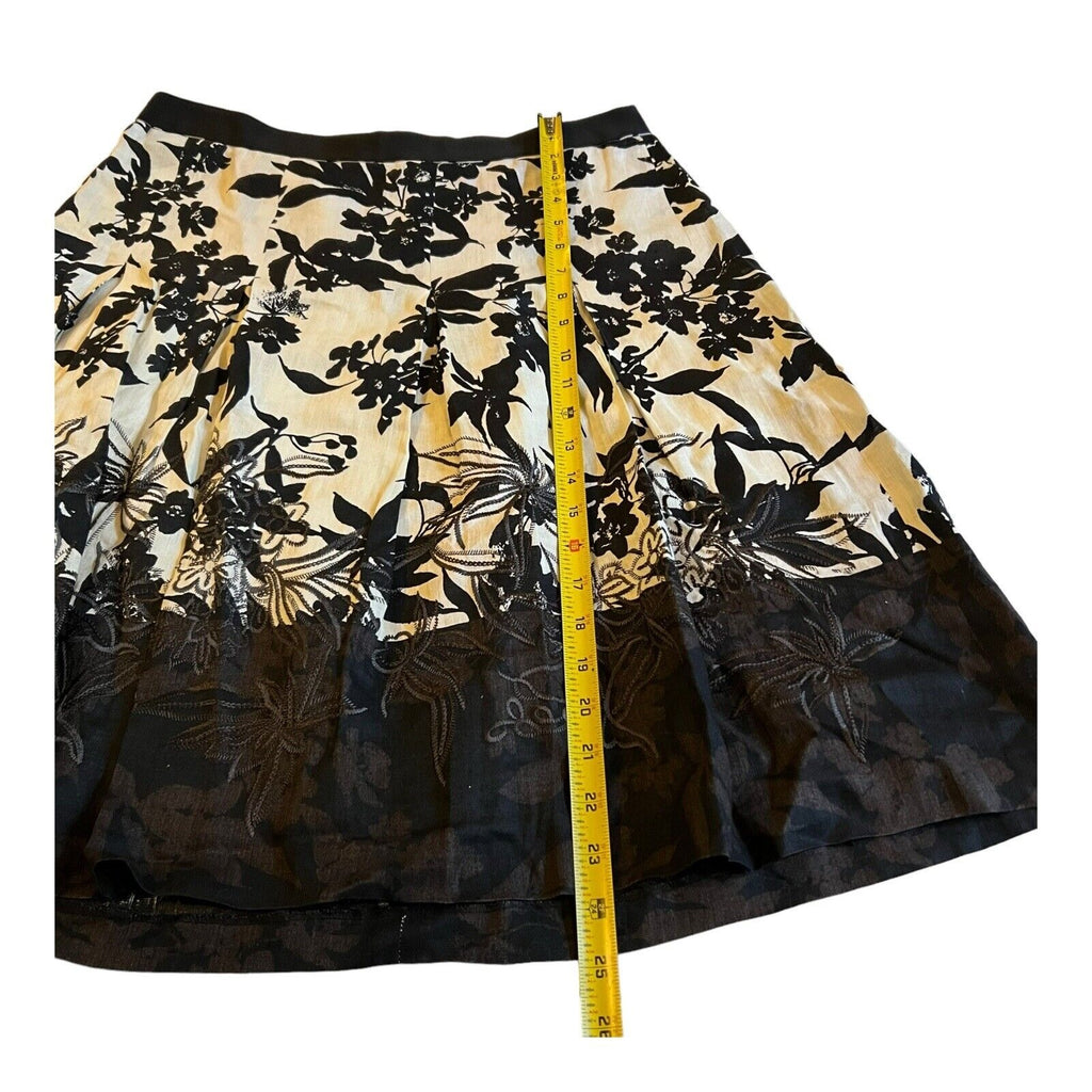 Ann Taylor Black Floral Lined Skirt Sz 10 Casual A Line Zip Up Whimsy Goth Linen