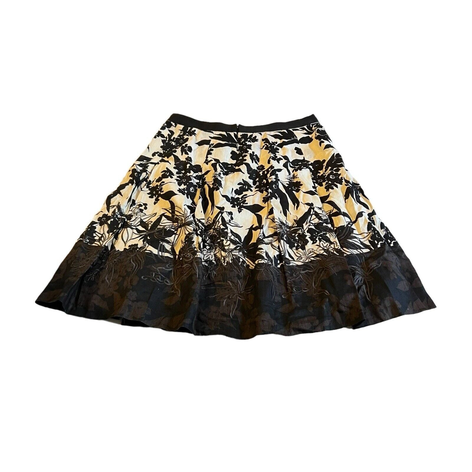 Ann Taylor Black Floral Lined Skirt Sz 10 Casual A Line Zip Up Whimsy Goth Linen