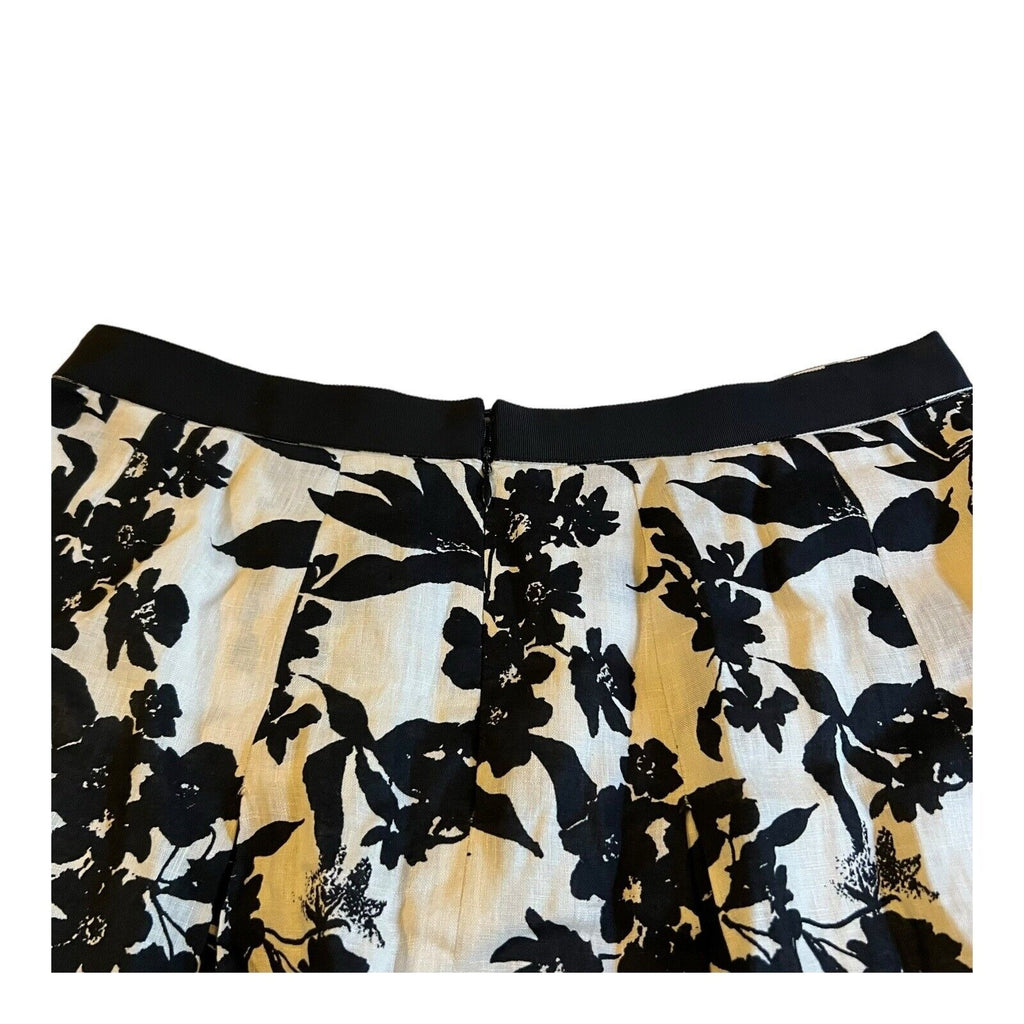 Ann Taylor Black Floral Lined Skirt Sz 10 Casual A Line Zip Up Whimsy Goth Linen