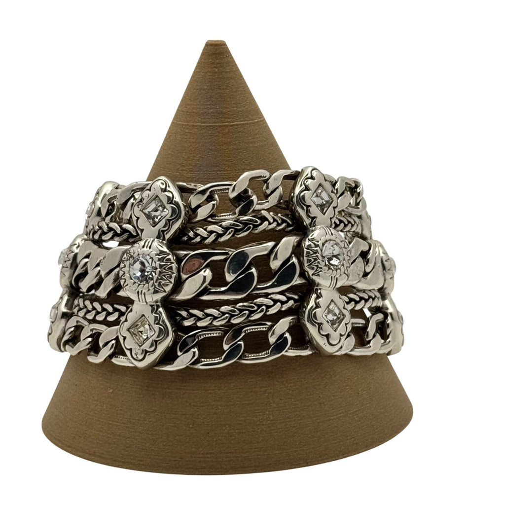 Brighton Fortino Statement Triple Strand Chain Bracelet Swarovski Crystal 7"