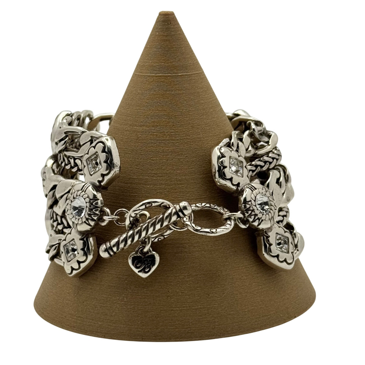 Brighton Fortino Statement Triple Strand Chain Bracelet Swarovski Crystal 7"