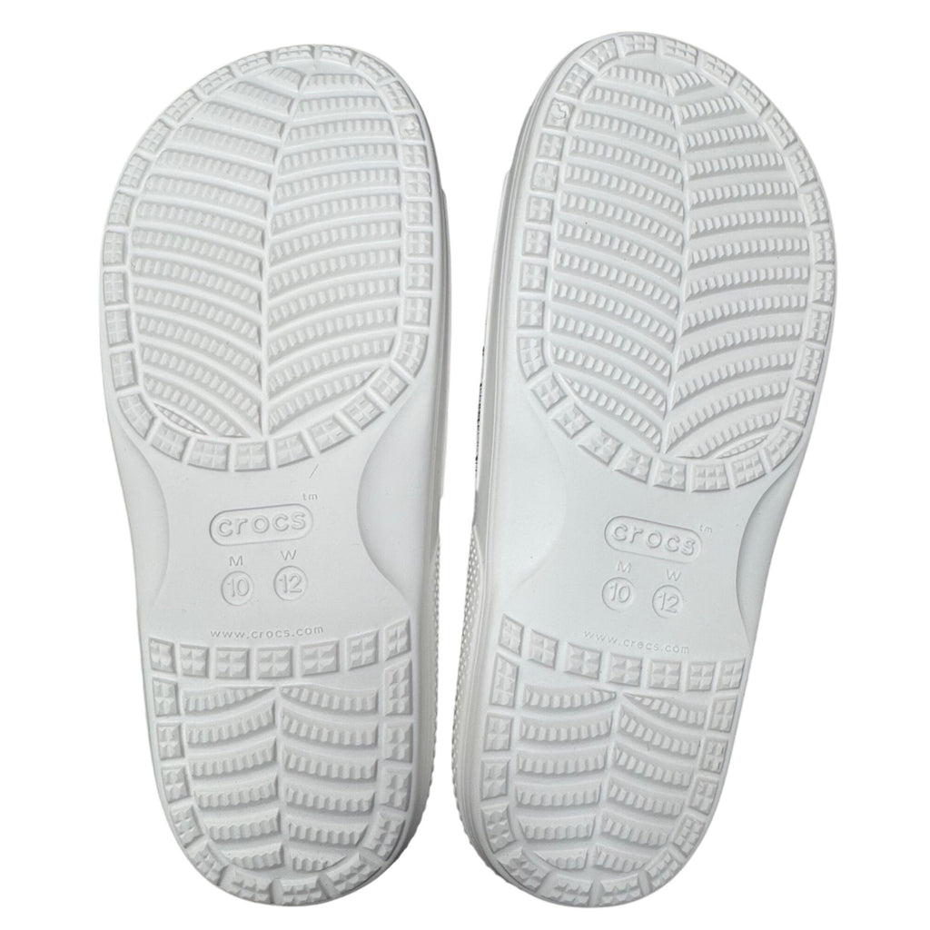 Crocs Classic Logo Motion White Slides Black Logo Print Mens 10 Womens 12
