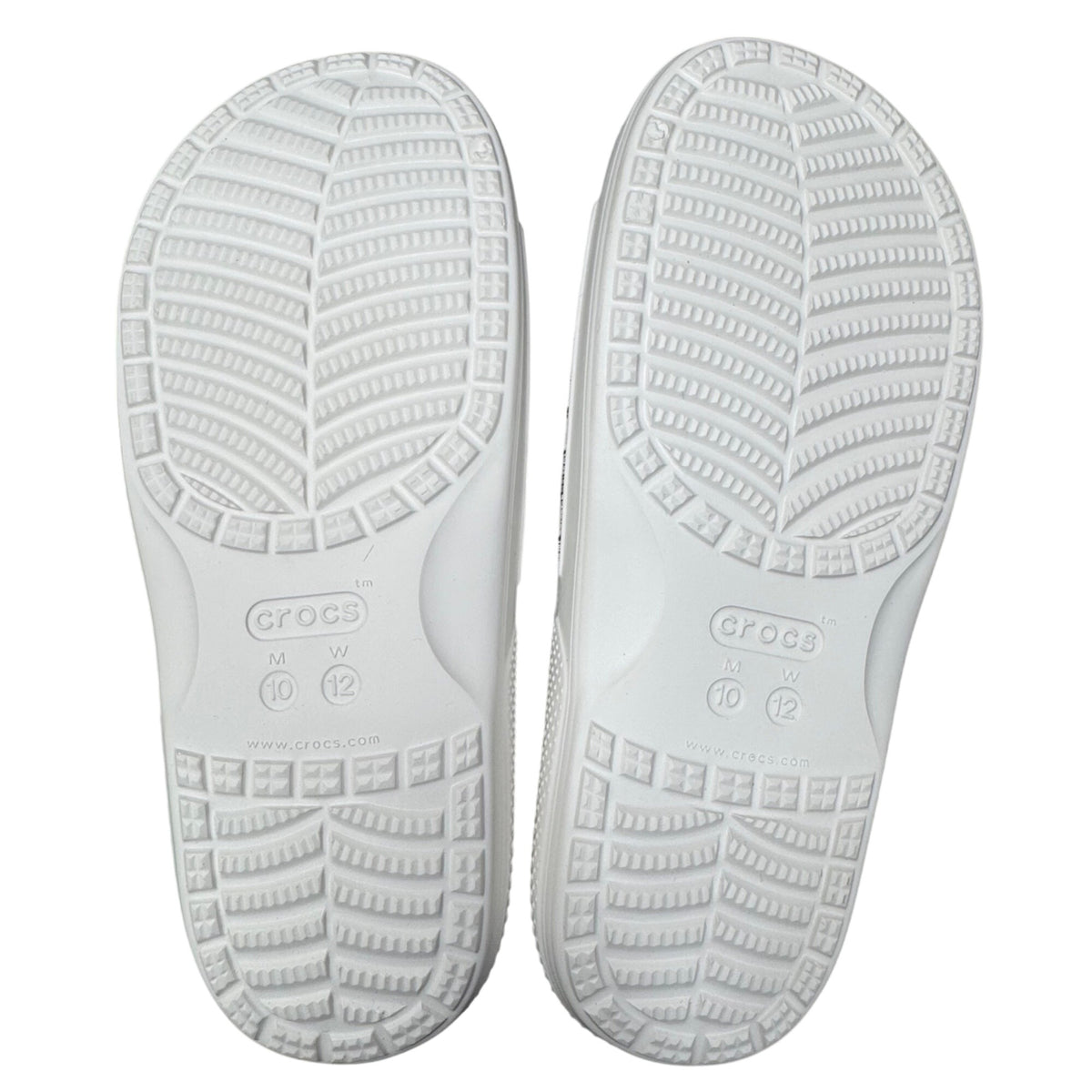 Crocs Classic Logo Motion White Slides Black Logo Print Mens 10 Womens 12