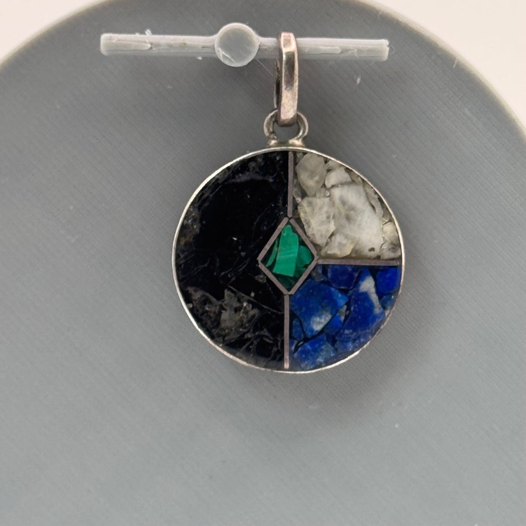 Mosaic Amulet Pendant Sterling Silver Lapis Lazuli Malachite Onyx Reversible