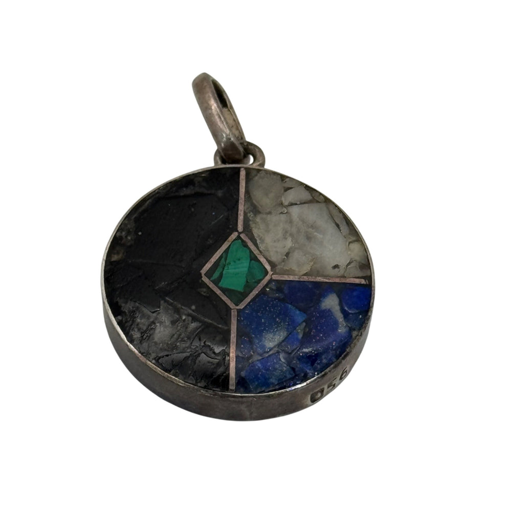 Mosaic Amulet Pendant Sterling Silver Lapis Lazuli Malachite Onyx Reversible