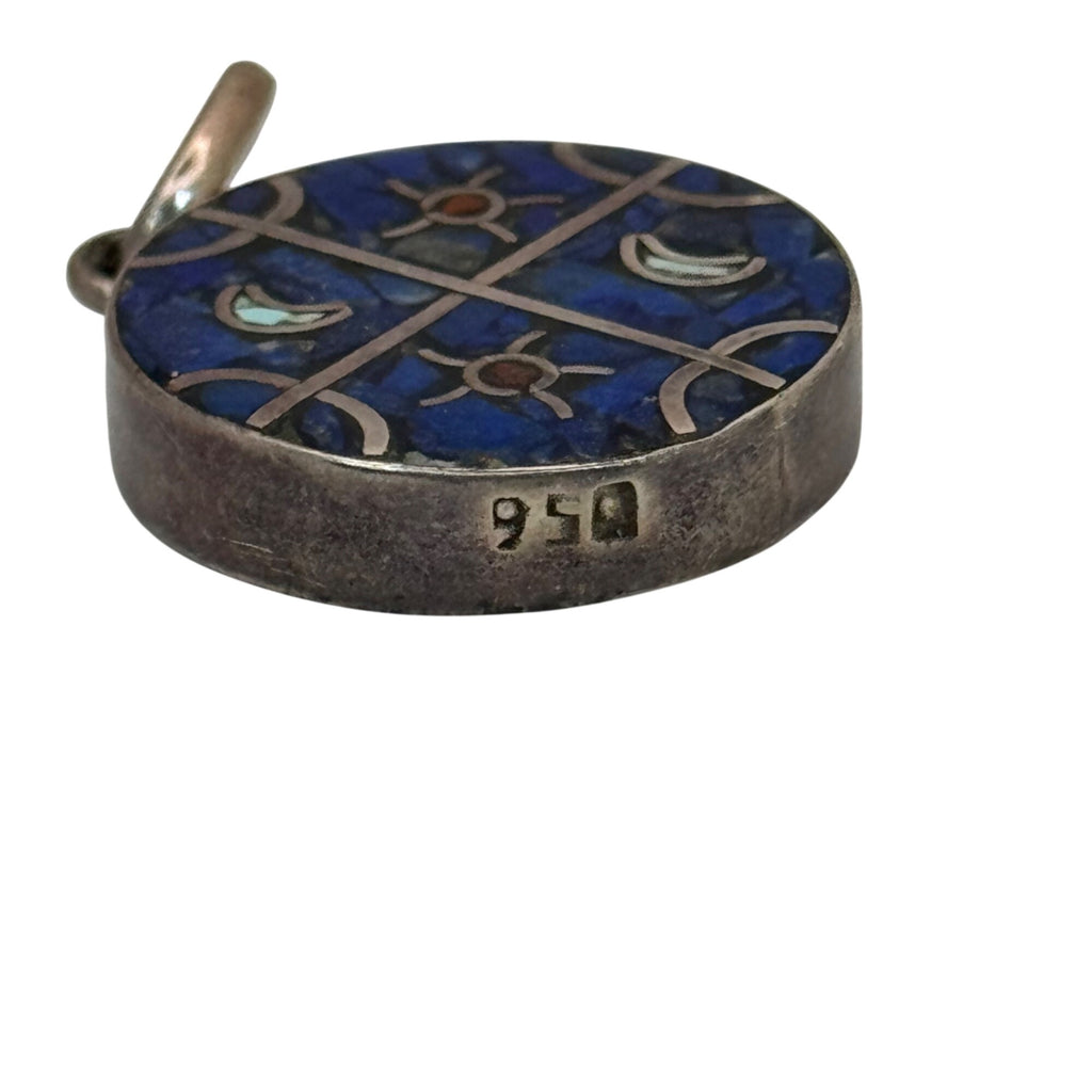 Mosaic Amulet Pendant Sterling Silver Lapis Lazuli Malachite Onyx Reversible