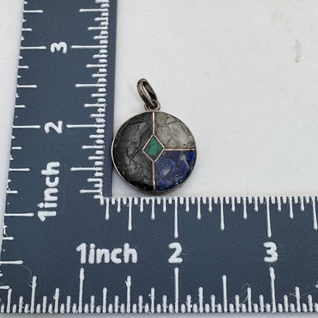 Mosaic Amulet Pendant Sterling Silver Lapis Lazuli Malachite Onyx Reversible