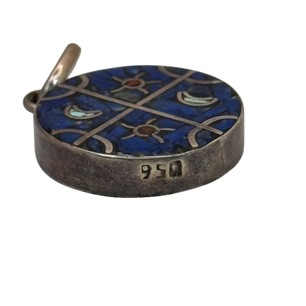 Mosaic Amulet Pendant Sterling Silver Lapis Lazuli Malachite Onyx Reversible