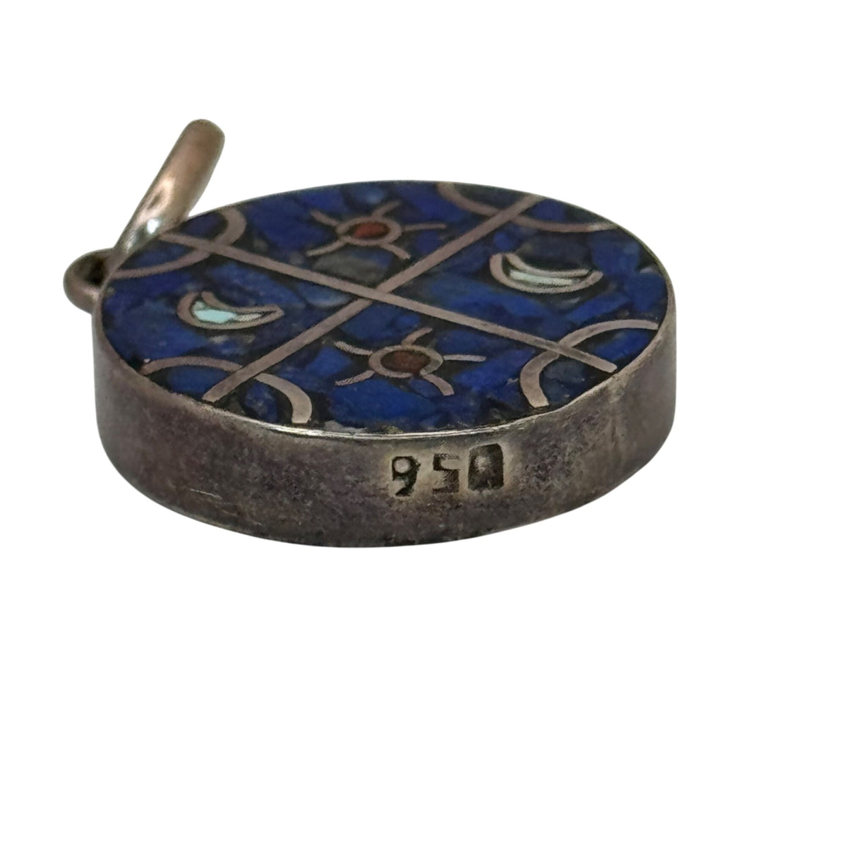 Mosaic Amulet Pendant Sterling Silver Lapis Lazuli Malachite Onyx Reversible