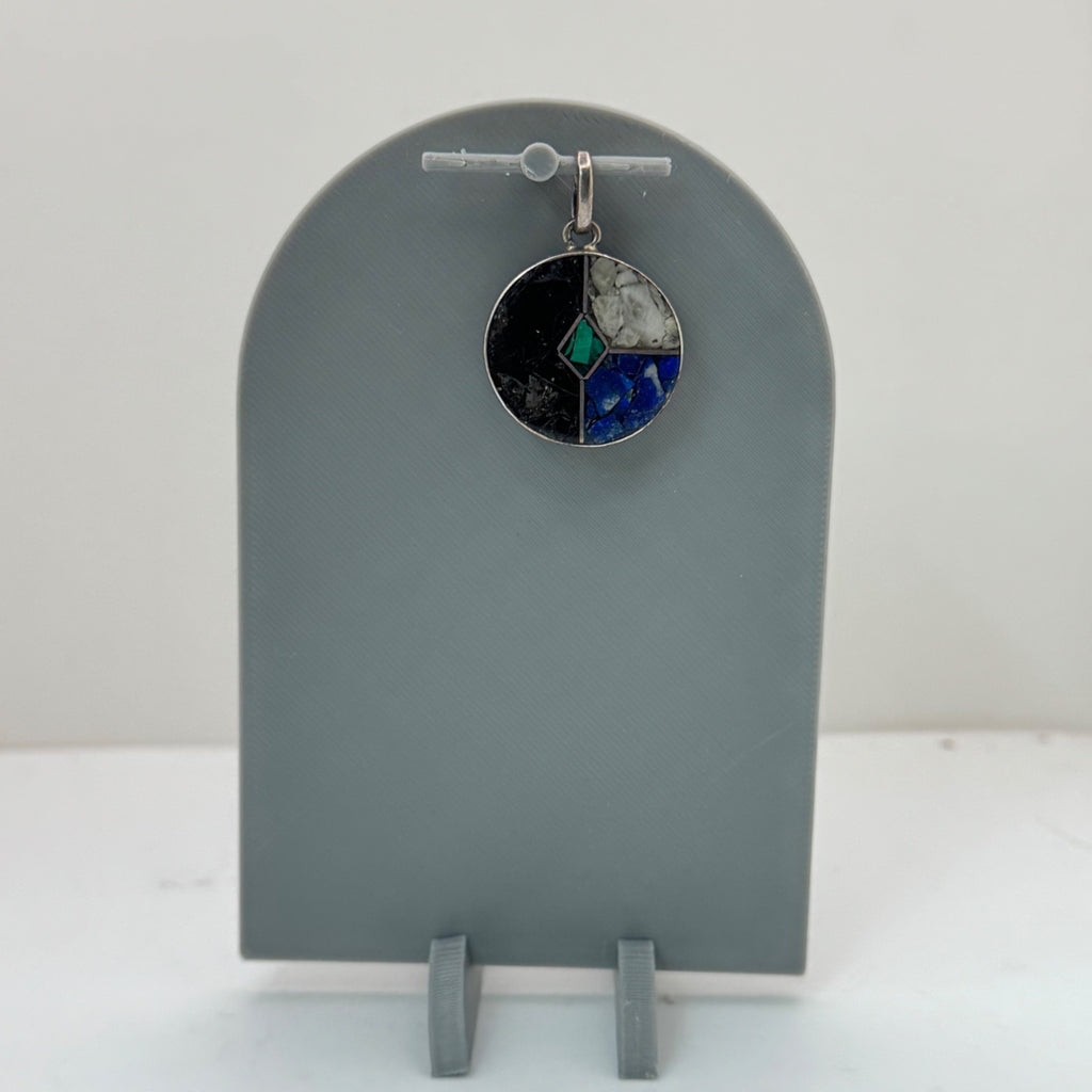 Mosaic Amulet Pendant Sterling Silver Lapis Lazuli Malachite Onyx Reversible