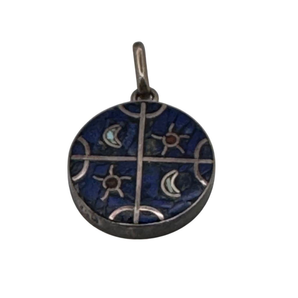 Mosaic Amulet Pendant Sterling Silver Lapis Lazuli Malachite Onyx Reversible