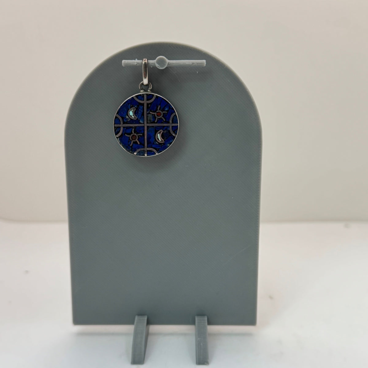 Mosaic Amulet Pendant Sterling Silver Lapis Lazuli Malachite Onyx Reversible