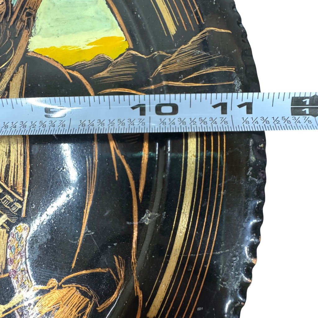 Middle Eastern Decorative Wall Plate Hand Hammered Painted Warrior & Horse 12"