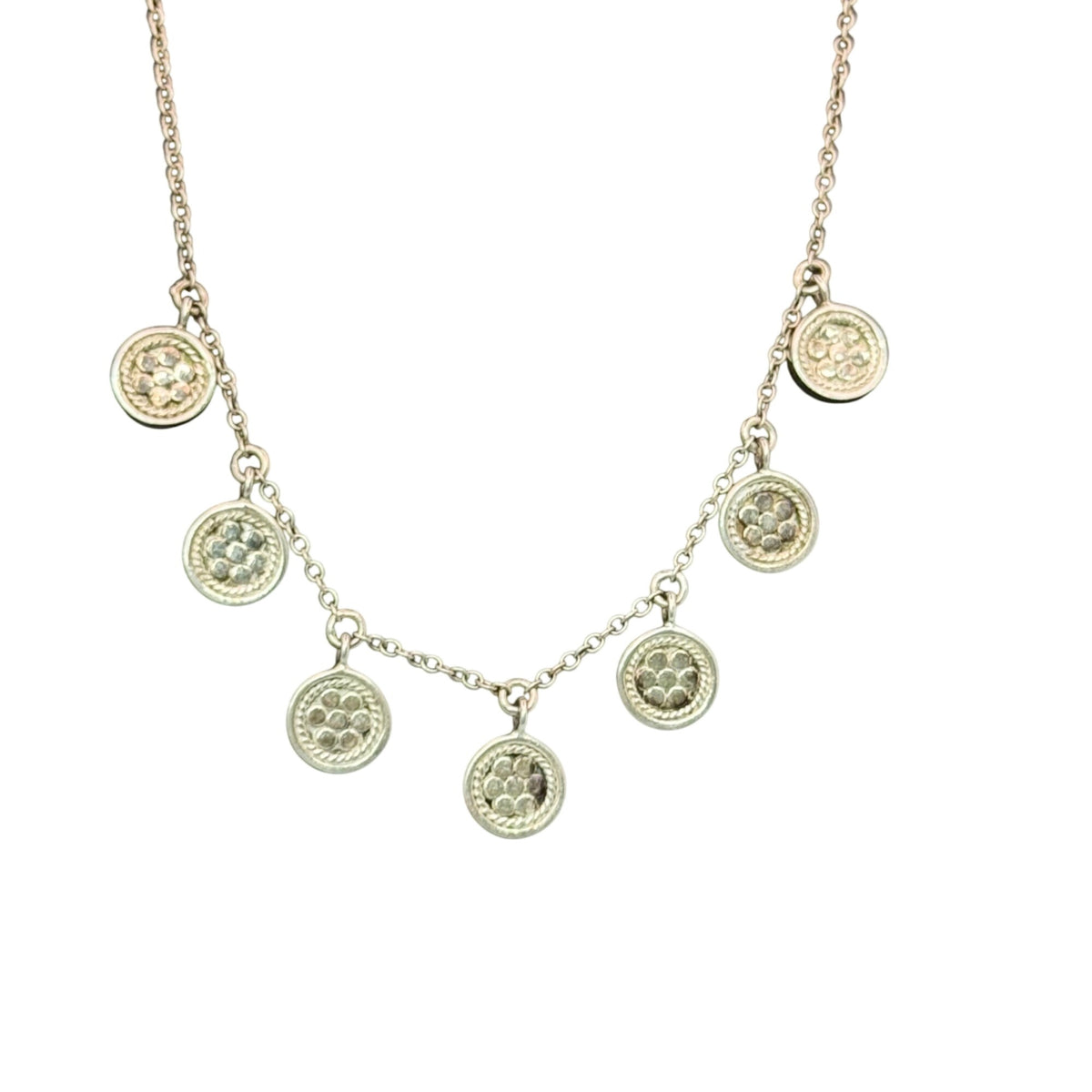 Anna Beck Dot Disc Sterling Silver Charm Necklace 8.19g Pendant 18" Signed Vtg
