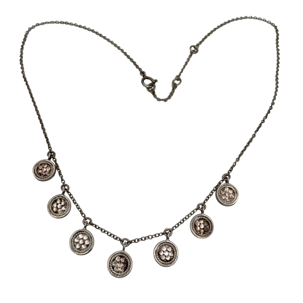 Anna Beck Dot Disc Sterling Silver Charm Necklace 8.19g Pendant 18" Signed Vtg