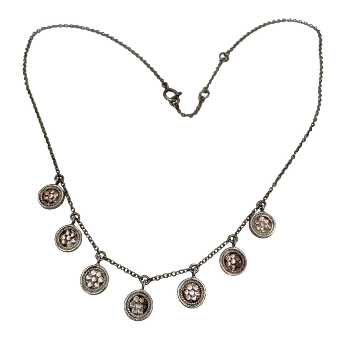 Anna Beck Dot Disc Sterling Silver Charm Necklace 8.19g Pendant 18" Signed Vtg