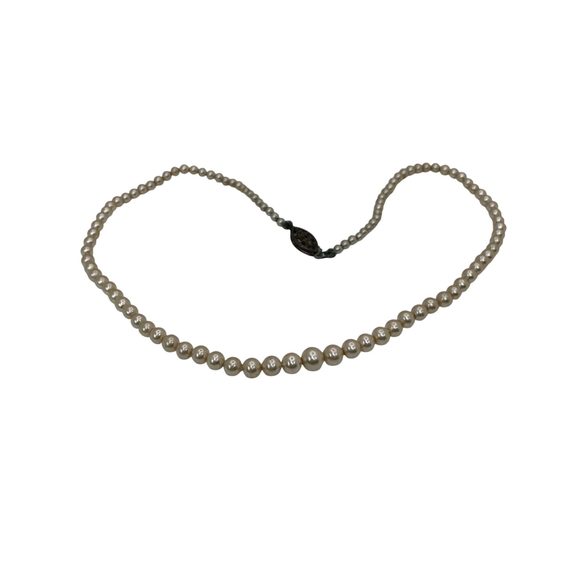 Vintage 13" Sterling Vintage Filagree Silver Clasp Graduated Pearl Necklace 13"