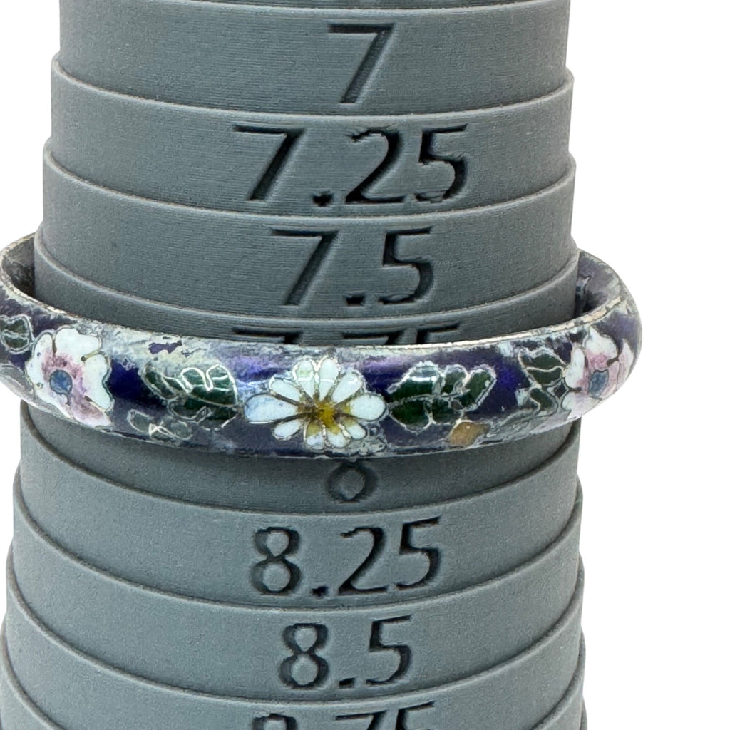 Vintage Cloisonné Enamel Floral Bangle Bracelet Wide Blue Pink Flowers 7.75"