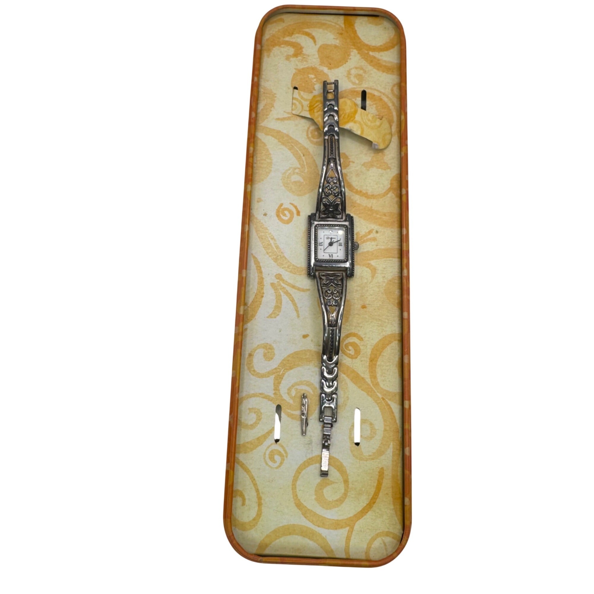 Brighton Womens Hamilton Silver-Tone Watch Butterfly Floral Original Box READ