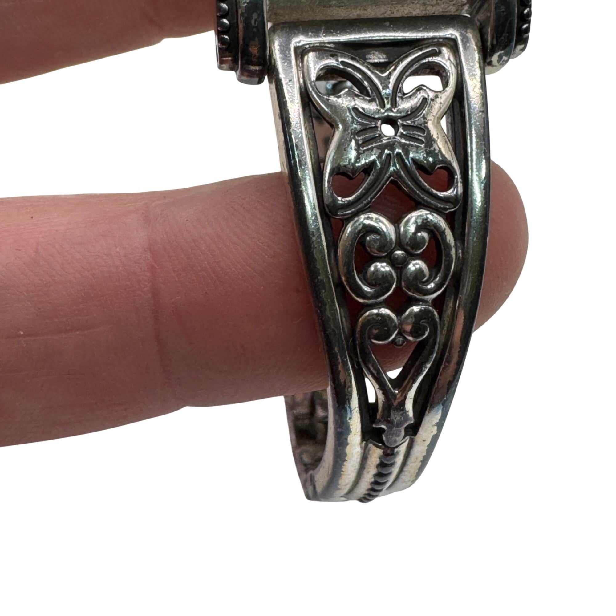 Brighton Womens Hamilton Silver-Tone Watch Butterfly Floral Original Box READ