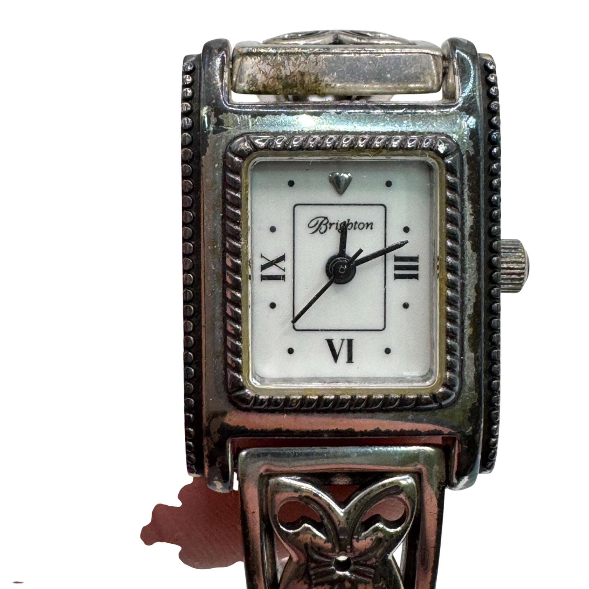 Brighton Womens Hamilton Silver-Tone Watch Butterfly Floral Original Box READ