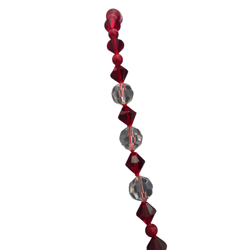 Vintage Ruby Red Clear Crystal Bead Necklace Hand Strung 24" Silk Sterling Clasp