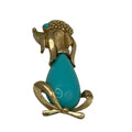 Vintage Trifari Gold Tone Poodle Brooch Teal Blue Turquoise Enamel Jelly Belly 2