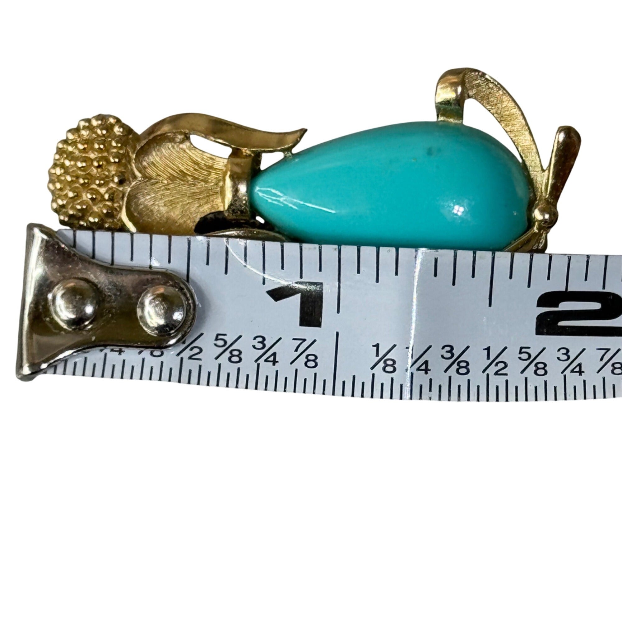 Vintage Trifari Gold Tone Poodle Brooch Teal Blue Turquoise Enamel Jelly Belly 2