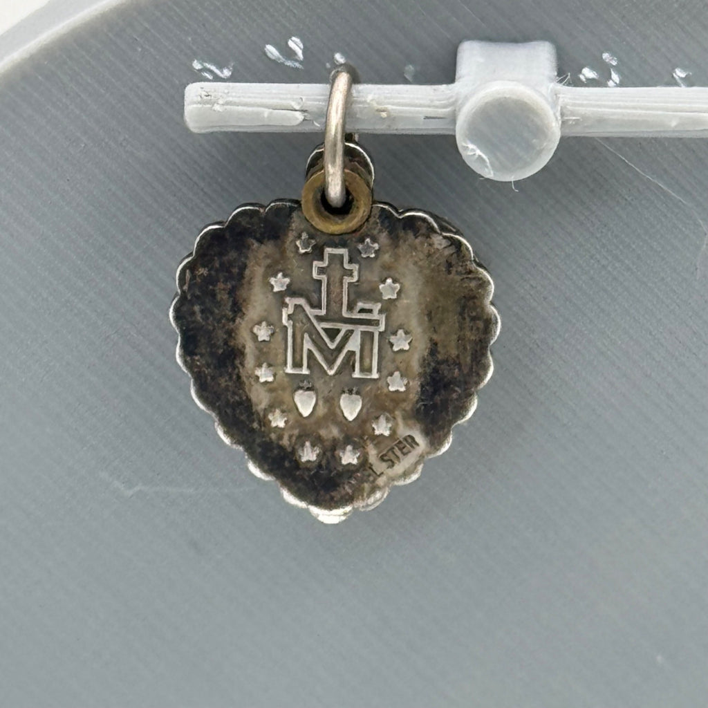 Slide Heart Miraculous Medal Virgin Mary Chapel Sterling Vintage Pendant Charm