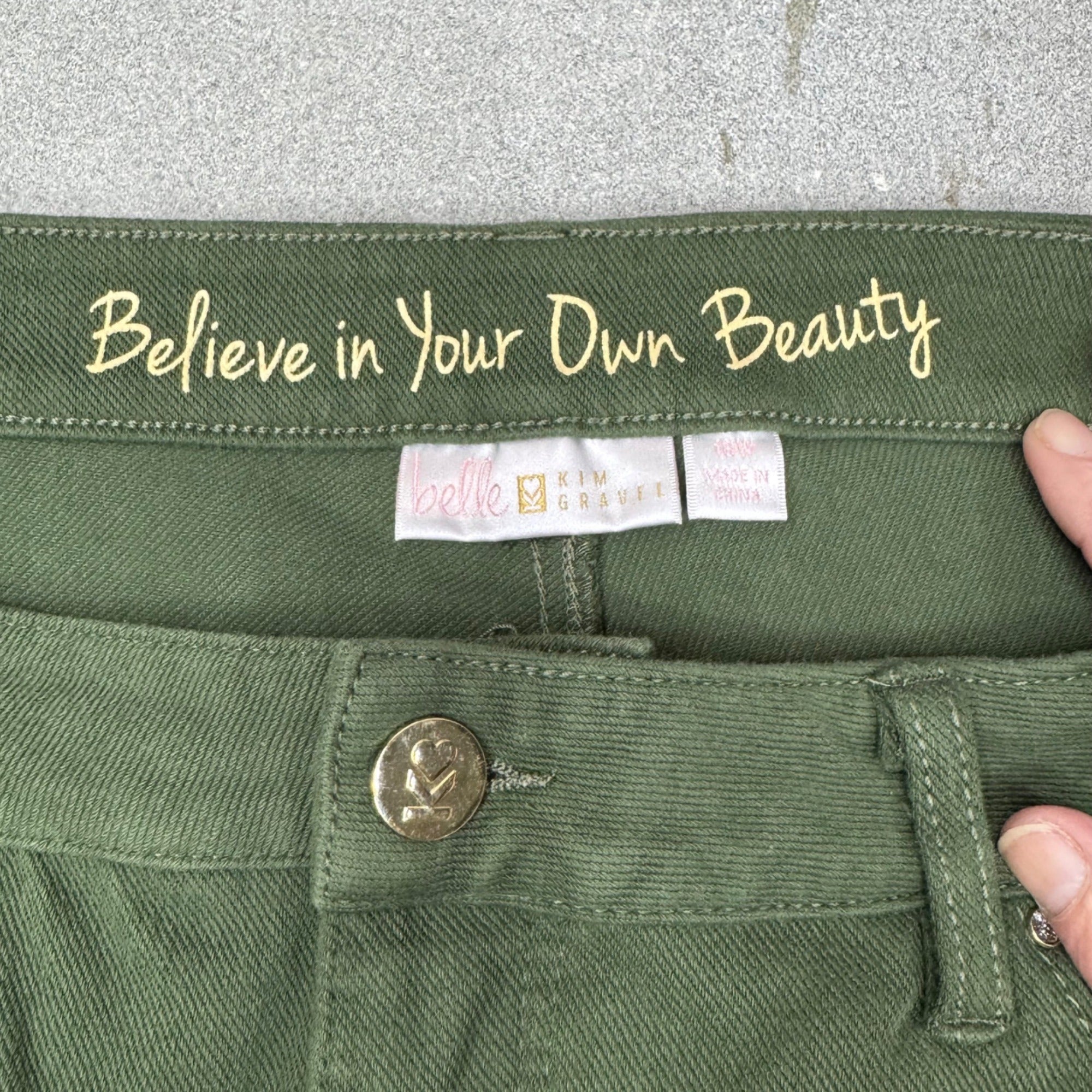 Belle By Kim Gravel Womens Green Straight Leg Pants 18W Jeans Olive New w/o Tag