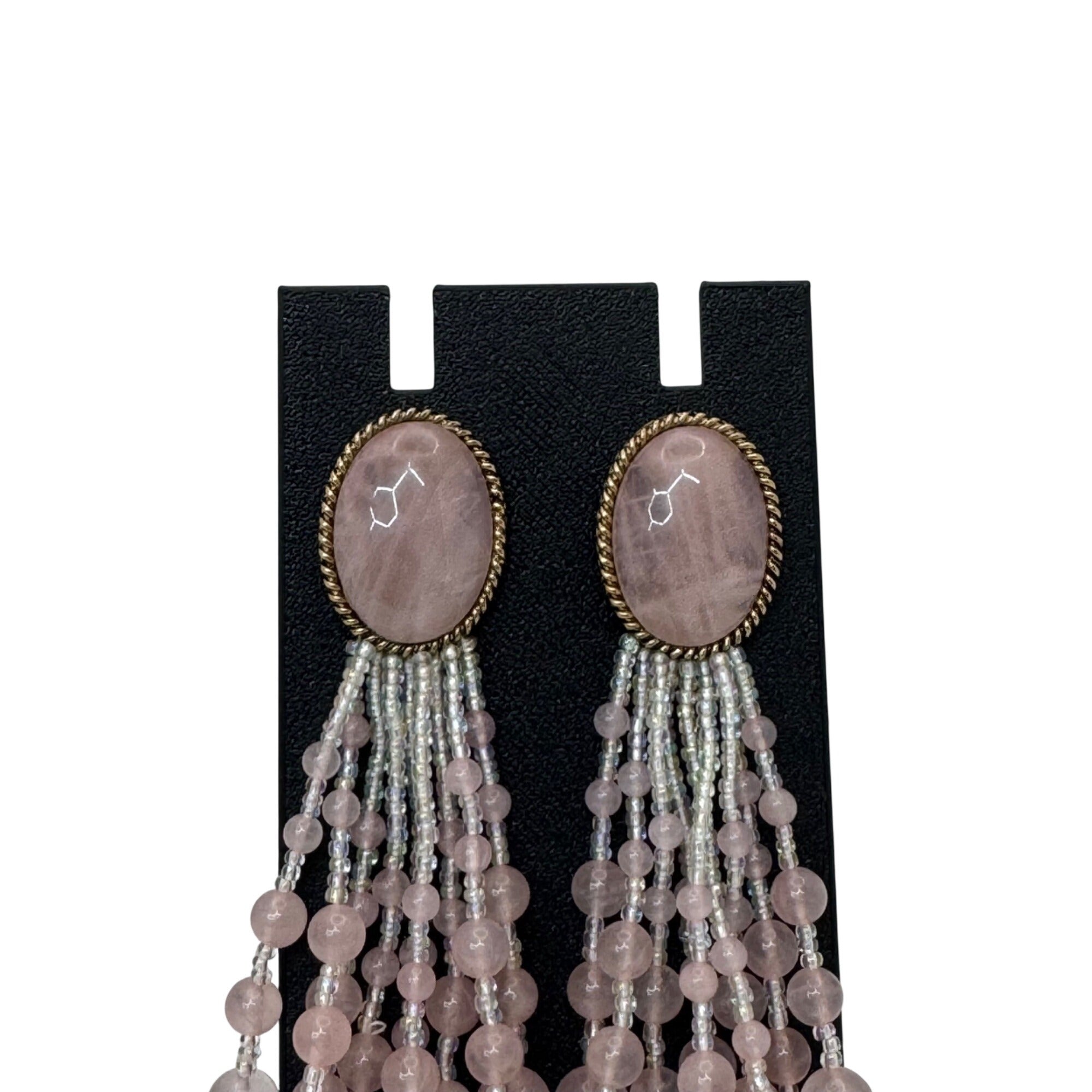 Vintage Pink Pierced Chandelier Earrings Rose Quartz Ombre Beaded Dangle Duster
