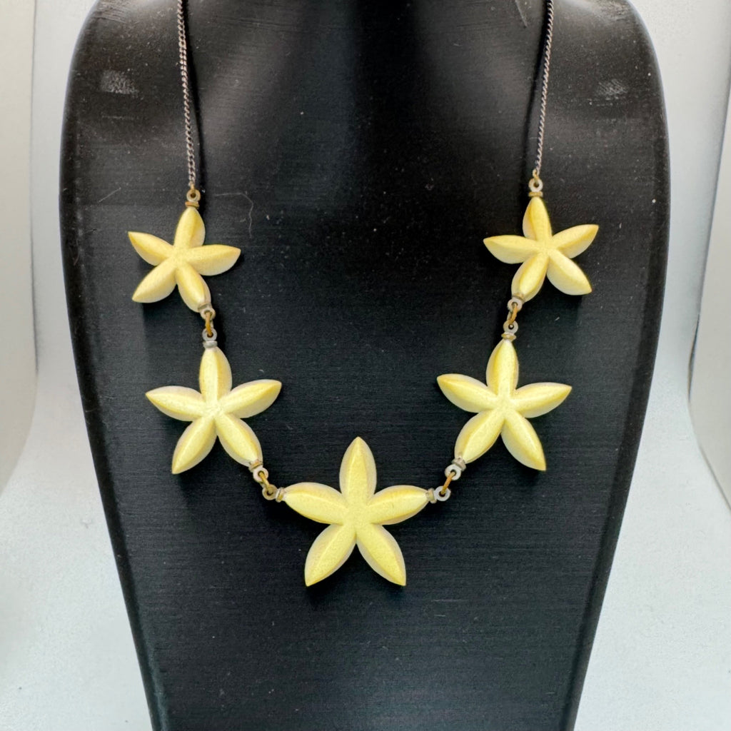 Vintage Carved Plumeria Hawaii Floral Necklace Sterling Silver Chain 12" Collar