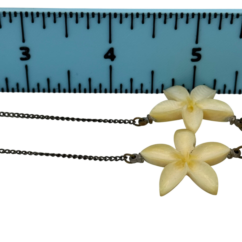 Vintage Carved Plumeria Hawaii Floral Necklace Sterling Silver Chain 12" Collar
