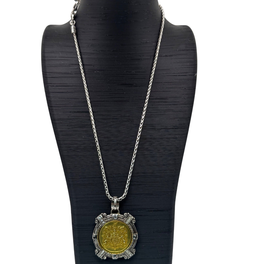 Brighton Silver-Plated Valor Above All Pendant Necklace Gold-Tone Back Chain 18"