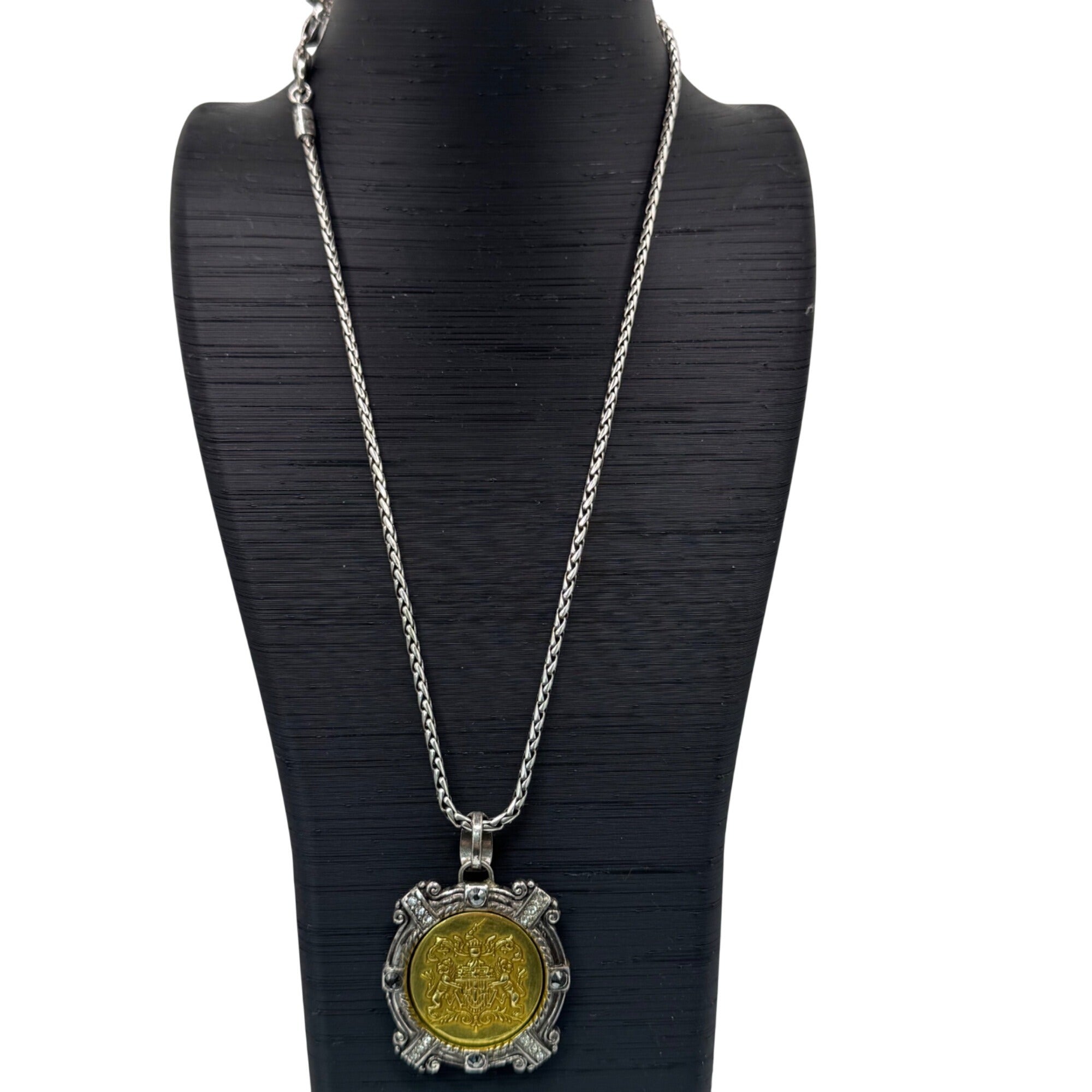Brighton Silver-Plated Valor Above All Pendant Necklace Gold-Tone Back Chain 18"