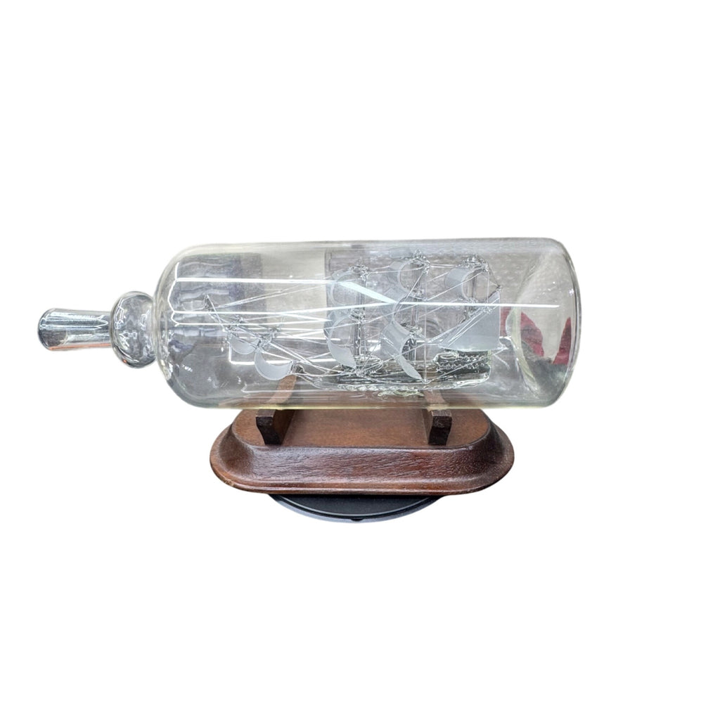 Clipper Ship In A Bottle Glass Sculpture Wooden Base Triumph 9.5" Nautical Decor