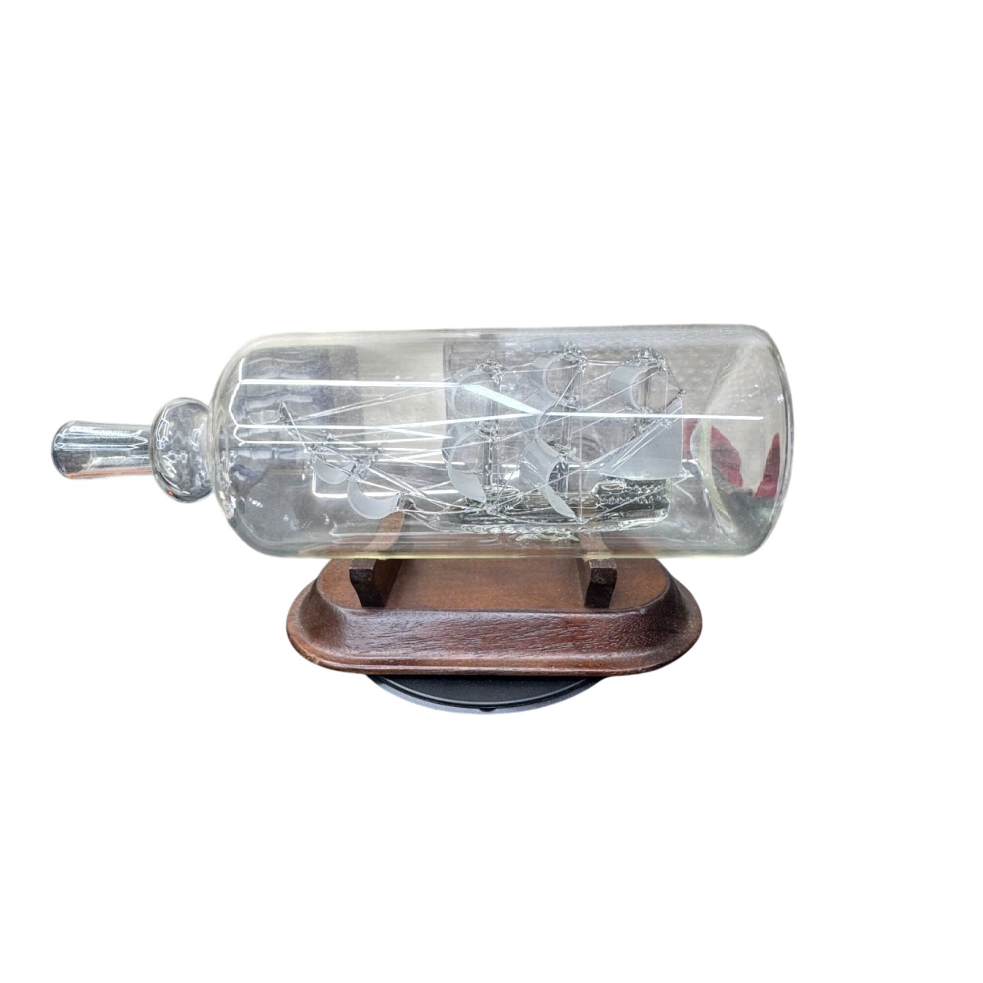 Clipper Ship In A Bottle Glass Sculpture Wooden Base Triumph 9.5" Nautical Decor