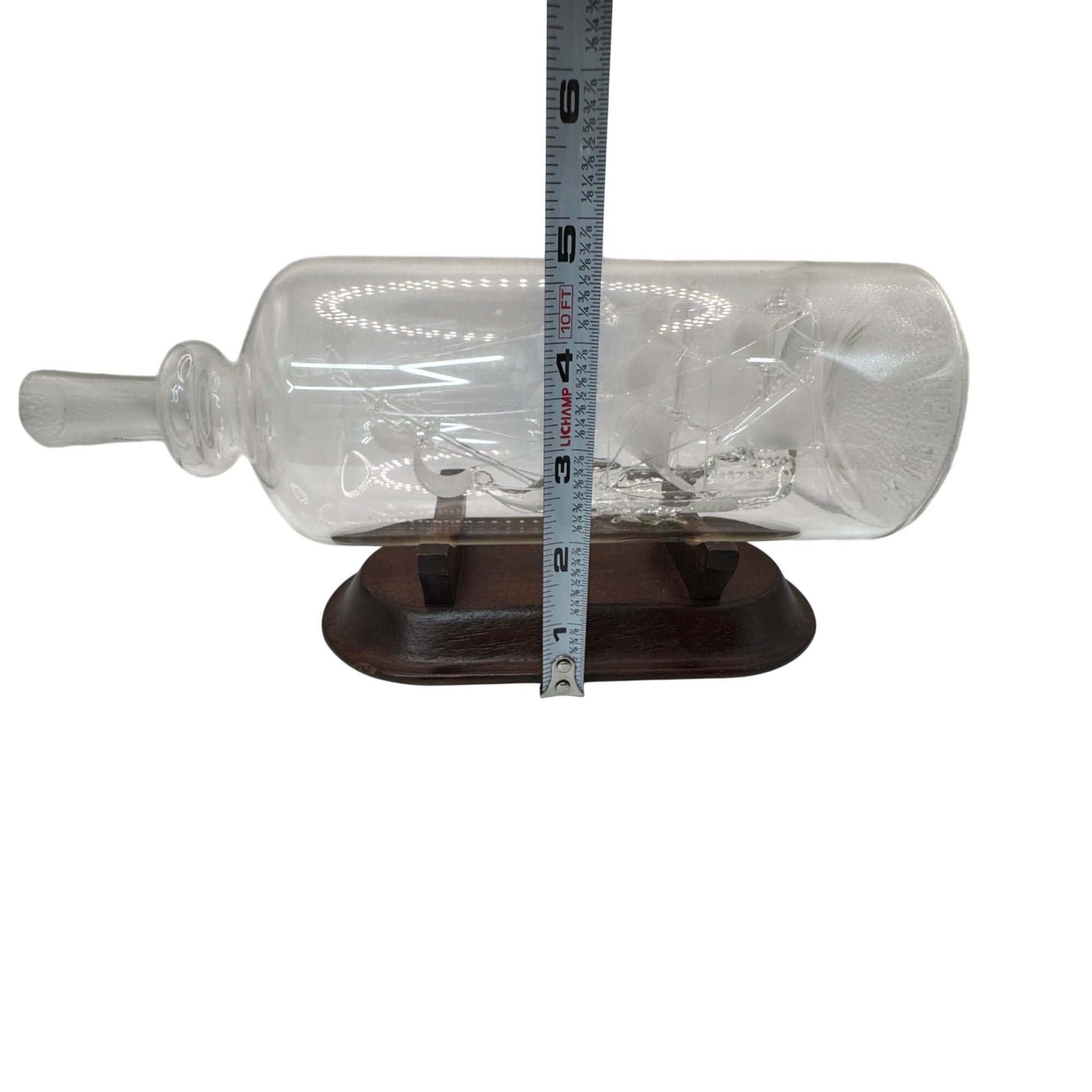 Clipper Ship In A Bottle Glass Sculpture Wooden Base Triumph 9.5" Nautical Decor