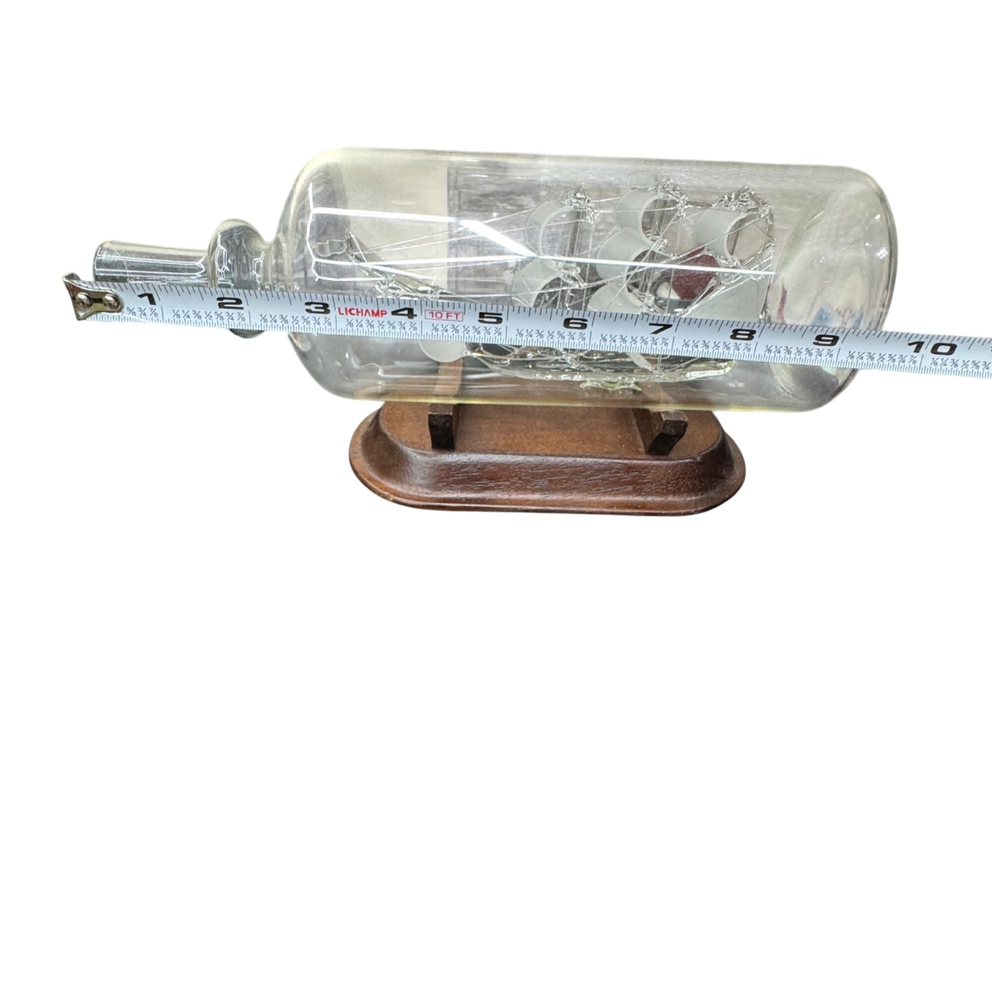 Clipper Ship In A Bottle Glass Sculpture Wooden Base Triumph 9.5" Nautical Decor