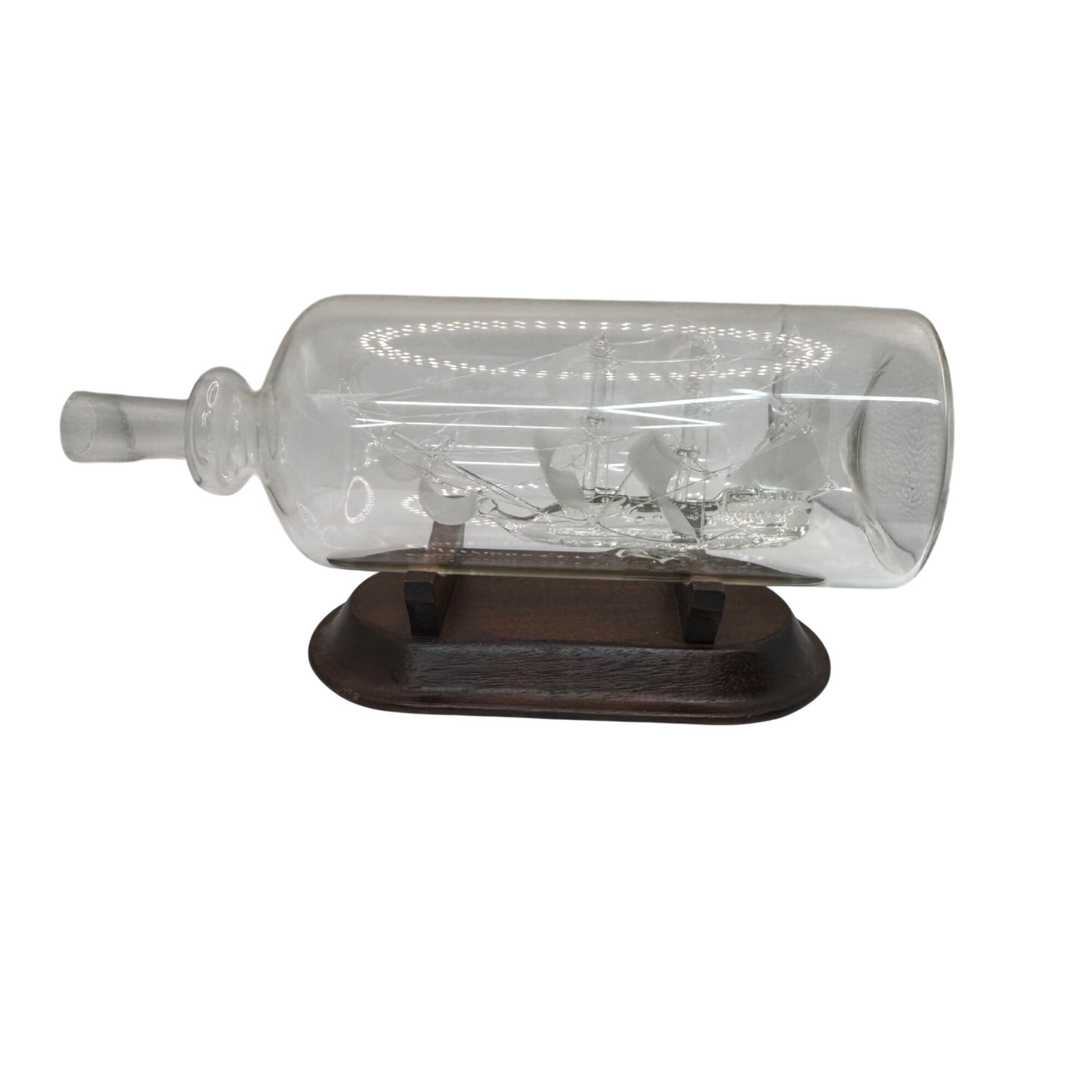 Clipper Ship In A Bottle Glass Sculpture Wooden Base Triumph 9.5" Nautical Decor
