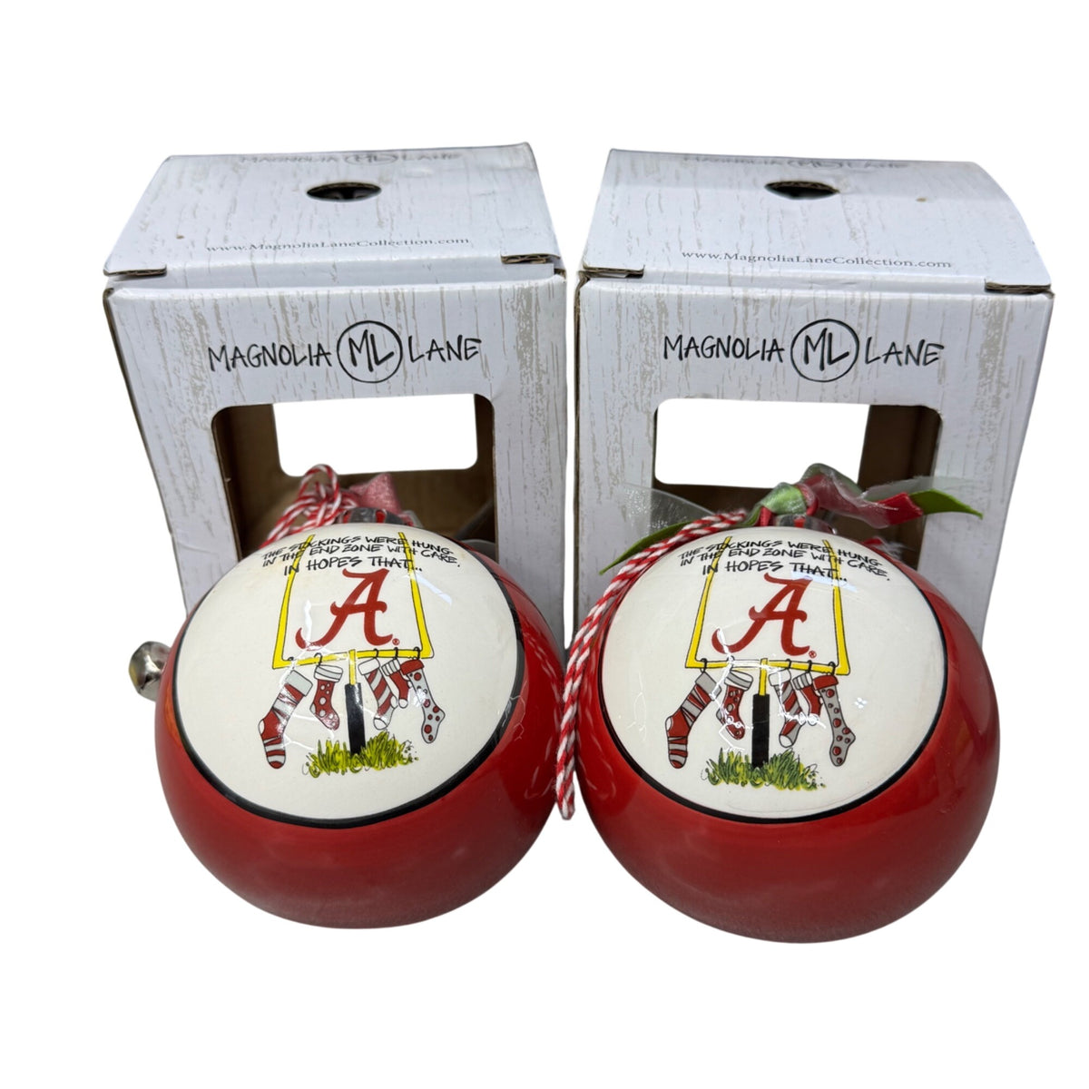 Alabama Crimson Tide Christmas Ornaments Lot of 2 Magnolia Lane Red Ceramic 4"