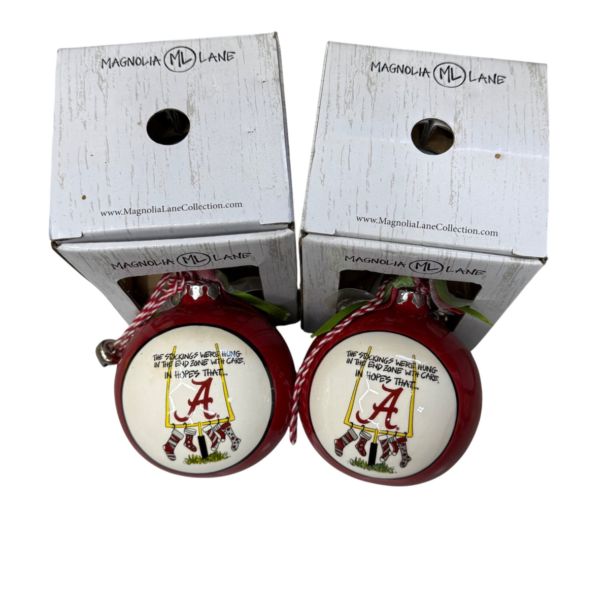 Alabama Crimson Tide Christmas Ornaments Lot of 2 Magnolia Lane Red Ceramic 4"