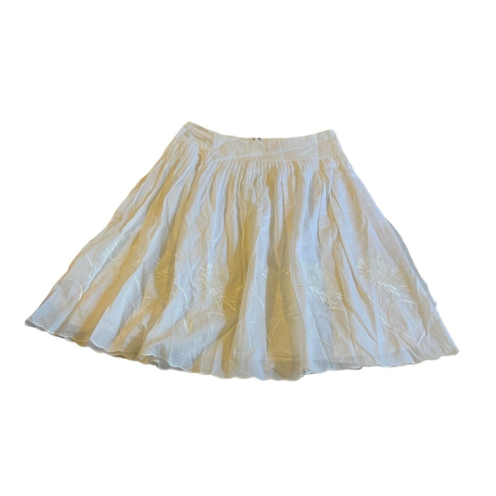 Ann Taylor Pleated Full Midi Skirt Size 8 White Floral Cotton Spring Summer