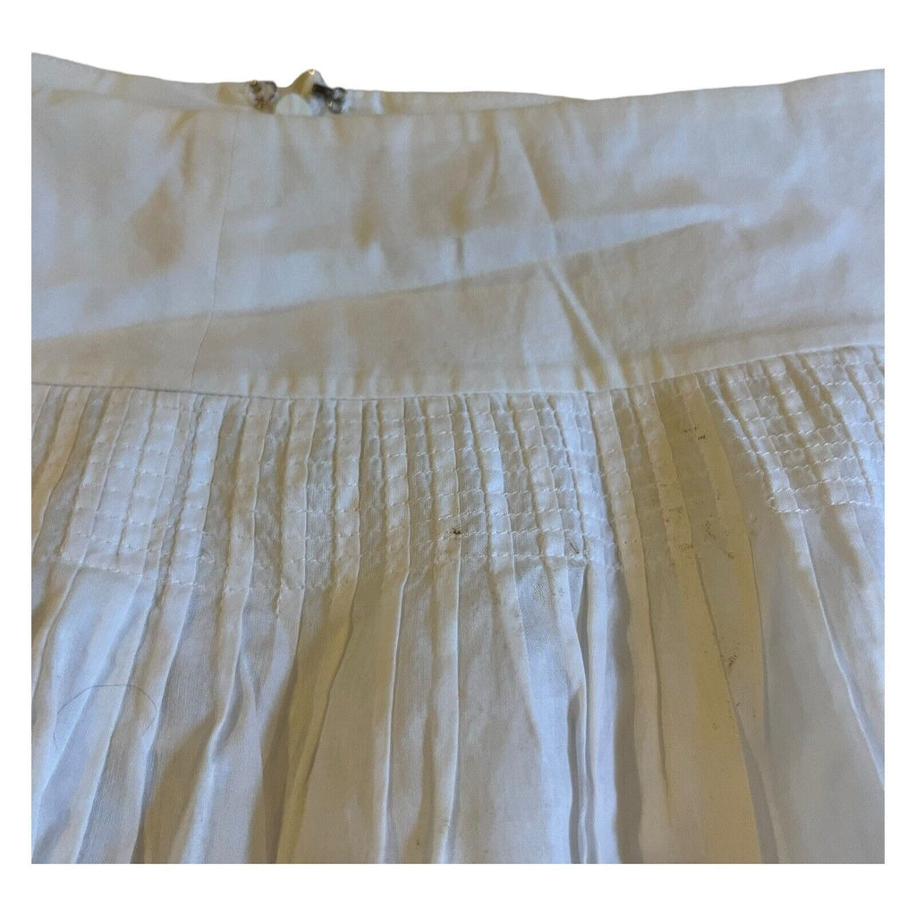 Ann Taylor Pleated Full Midi Skirt Size 8 White Floral Cotton Spring Summer