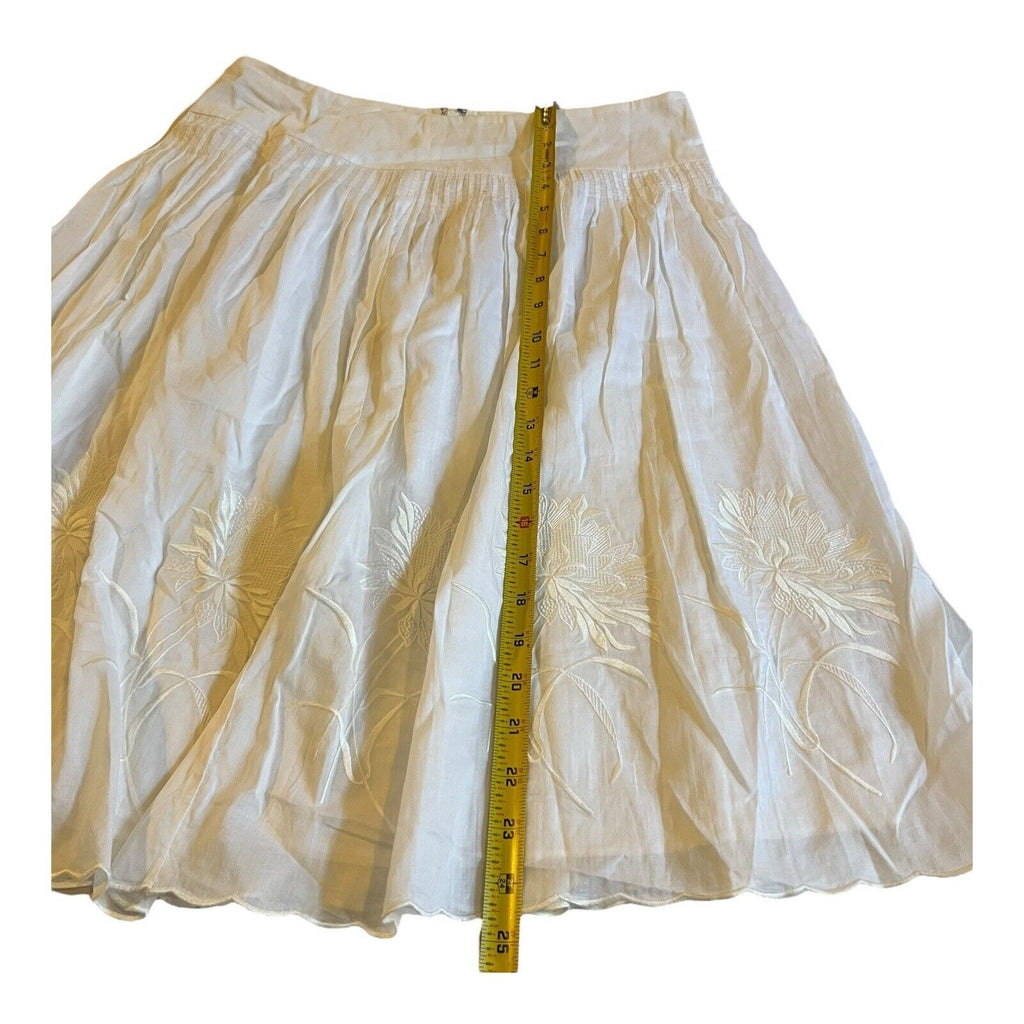 Ann Taylor Pleated Full Midi Skirt Size 8 White Floral Cotton Spring Summer