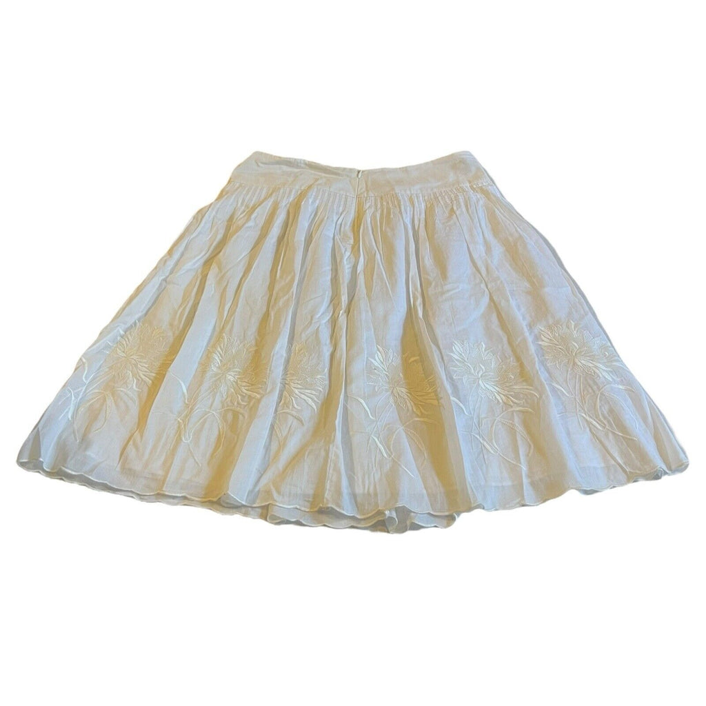 Ann Taylor Pleated Full Midi Skirt Size 8 White Floral Cotton Spring Summer
