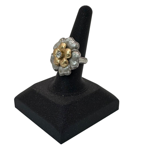Brighton Flower Statement Ring Size 7 Gold Silver Tone Cocktail Ring Crystal
