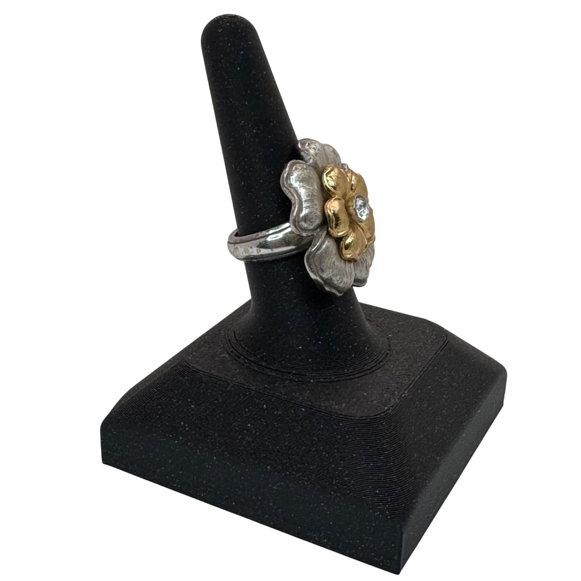 Brighton Flower Statement Ring Size 7 Gold Silver Tone Cocktail Ring Crystal