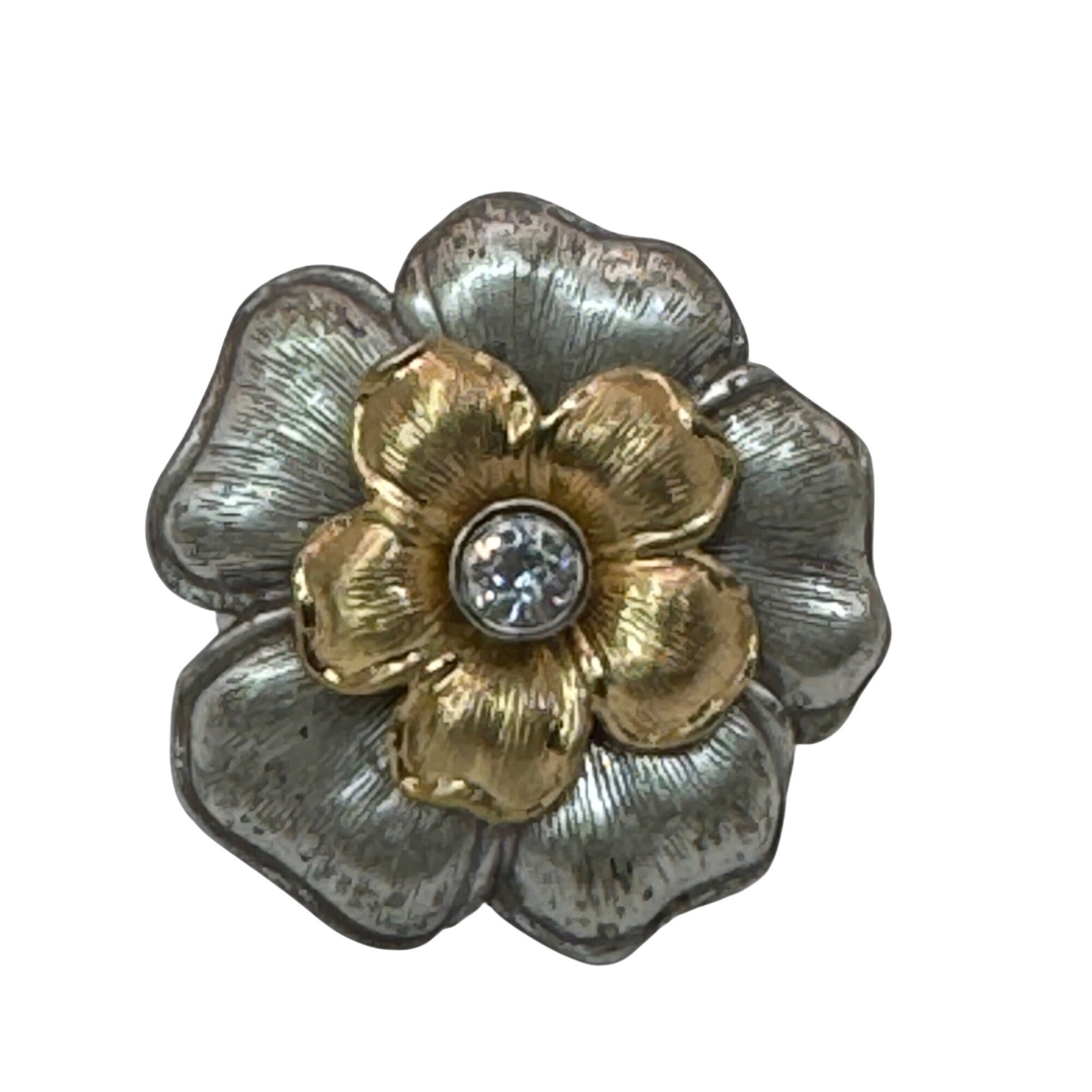 Brighton Flower Statement Ring Size 7 Gold Silver Tone Cocktail Ring Crystal